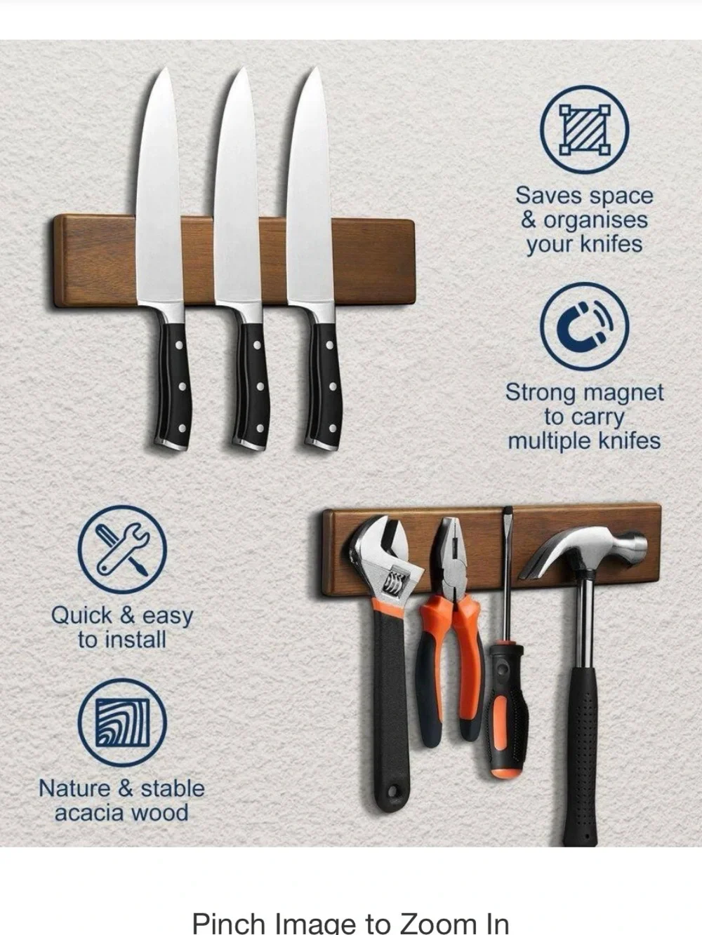 ENOKING Magnetic Knife Holder for Wall, 10 Inch Powerful Magnet Acacia Wood